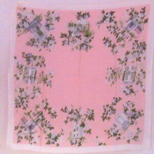 Vintage Leacock Prints Pink 6 Gray Doorways Bridge Table Cloth,  35" x 35"  J123